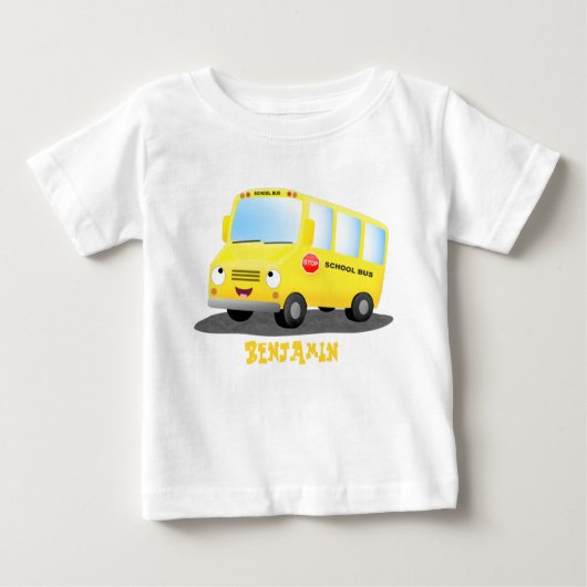 かわいいハッピーイエロースクールバスアニメ ベビーTシャツ (正面)
