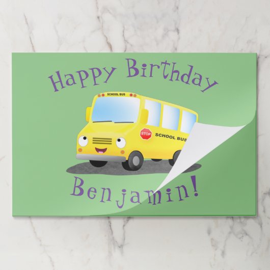 かわいいハッピーイエロースクールバスアニメ ペーパーパッド (折り畳み)