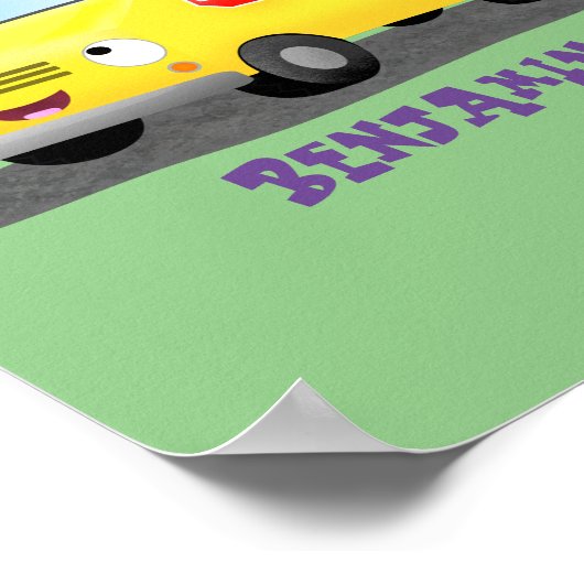 かわいいハッピーイエロースクールバスアニメ ポスター (角)