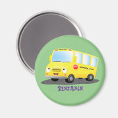 かわいいハッピーイエロースクールバスアニメ マグネット (正面/裏面)