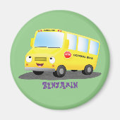 かわいいハッピーイエロースクールバスアニメ マグネット (正面)