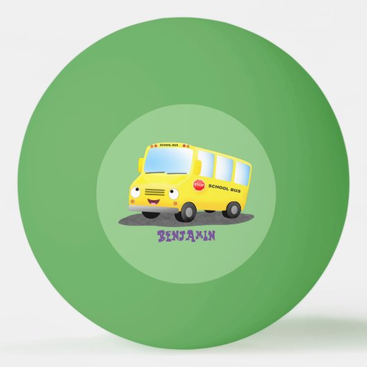 かわいいハッピーイエロースクールバスアニメ 卓球ボール (正面)