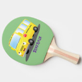 かわいいハッピーイエロースクールバスアニメ 卓球ラケット (横)