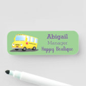 かわいいハッピーイエロースクールバスアニメ 名札 (インサイチュ)