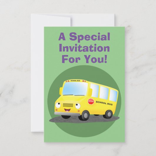 かわいいハッピーイエロースクールバスアニメ 招待状 (裏面)