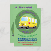 かわいいハッピーイエロースクールバスアニメ 招待状 (正面/裏面)