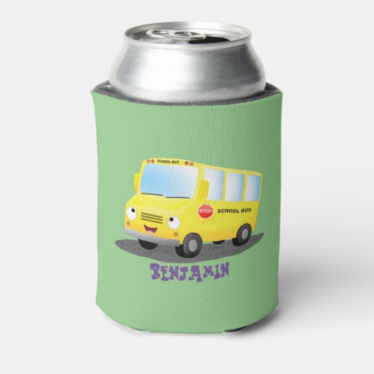 かわいいハッピーイエロースクールバスアニメ 缶クーラー (缶裏面)