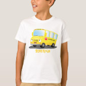 かわいいハッピーイエロースクールバスアニメ Tシャツ (正面)