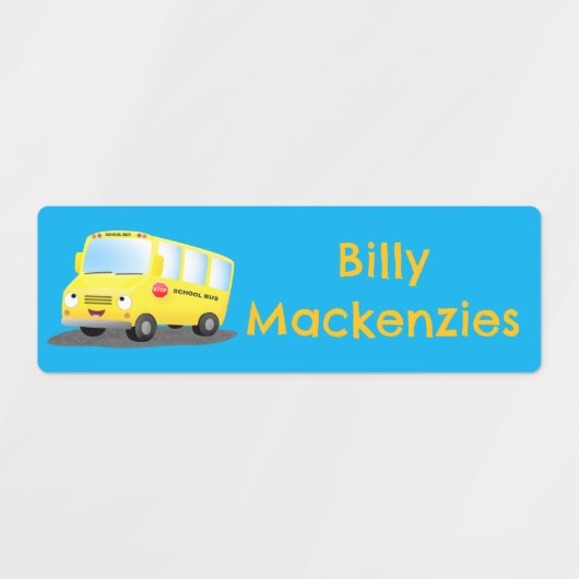 かわいいハッピーイエロースクールバスパーソナライズされた漫画 ラベル (デザイン1)