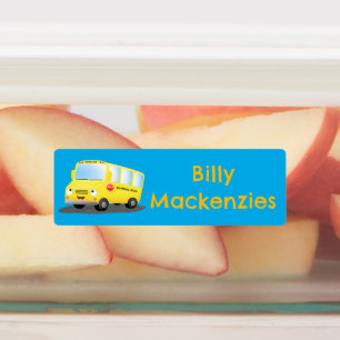 かわいいハッピーイエロースクールバスパーソナライズされた漫画 ラベル