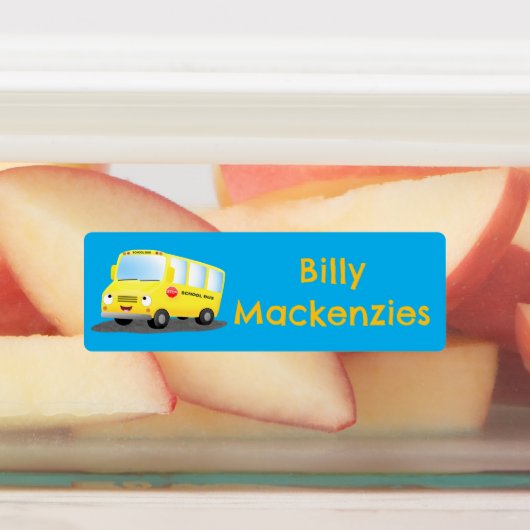 かわいいハッピーイエロースクールバスパーソナライズされた漫画 ラベル (貼付)