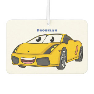 かわいいハッピーイエロースポーツカーアニメ カーエアーフレッシュナー