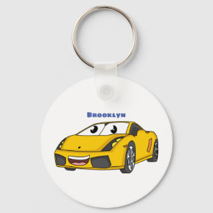 かわいいハッピーイエロースポーツカーアニメ キーホルダー