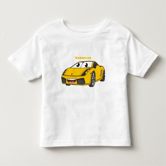 かわいいハッピーイエロースポーツカーアニメ トドラーTシャツ (正面)