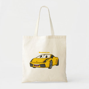 かわいいハッピーイエロースポーツカーアニメ トートバッグ
