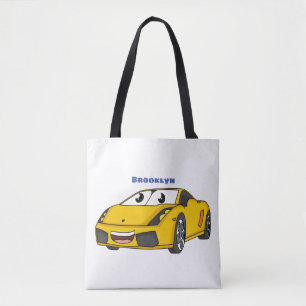 かわいいハッピーイエロースポーツカーアニメ トートバッグ
