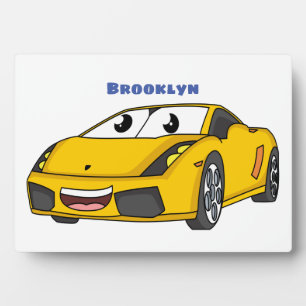 かわいいハッピーイエロースポーツカーアニメ フォトプラーク
