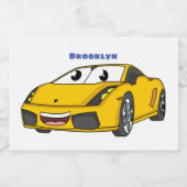 かわいいハッピーイエロースポーツカーアニメ フードラベル (シングルラベル)