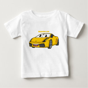 かわいいハッピーイエロースポーツカーアニメ ベビーTシャツ
