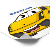 かわいいハッピーイエロースポーツカーアニメ ポスター (角)