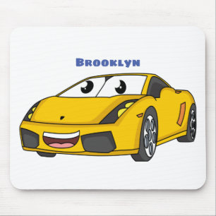 かわいいハッピーイエロースポーツカーアニメ マウスパッド