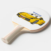 かわいいハッピーイエロースポーツカーアニメ 卓球ラケット (正面アングル)