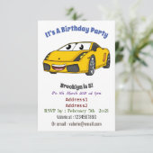 かわいいハッピーイエロースポーツカーアニメ 招待状 (スタンド正面)