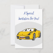 かわいいハッピーイエロースポーツカーアニメ 招待状 (裏面)