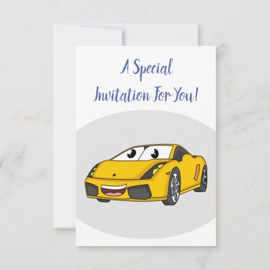 かわいいハッピーイエロースポーツカーアニメ 招待状 (裏面)