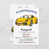 かわいいハッピーイエロースポーツカーアニメ 招待状 (正面/裏面)