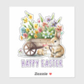 かわいいハッピーイースターの花とバンニ シール (シート)