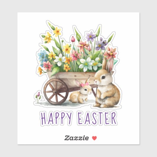 かわいいハッピーイースターの花とバンニ シール (シート)