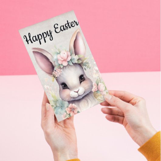 かわいいハッピーイースターウォーターカラーバニー シーズンカード