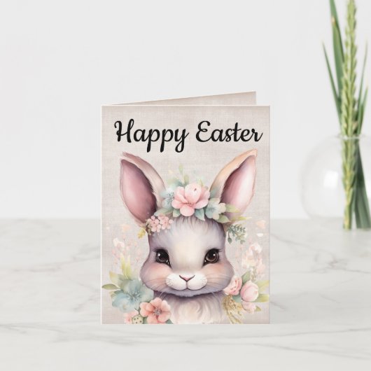 かわいいハッピーイースターウォーターカラーバニー シーズンカード (正面)