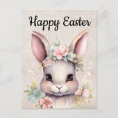 かわいいハッピーイースターウォーターカラーバニー シーズンポストカード (正面)