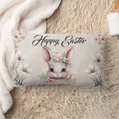 かわいいハッピーイースターウォーターカラーバニー ランバークッション (ブランケット)
