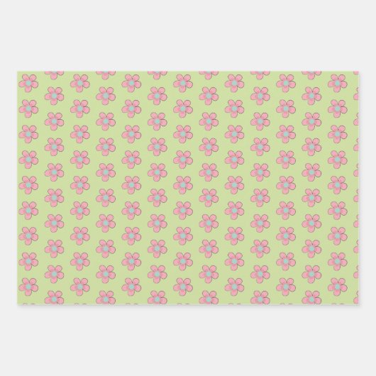 かわいいハッピーイースターエッグシックフラワーズグリーン春 ラッピングペーパーシート (正面3)