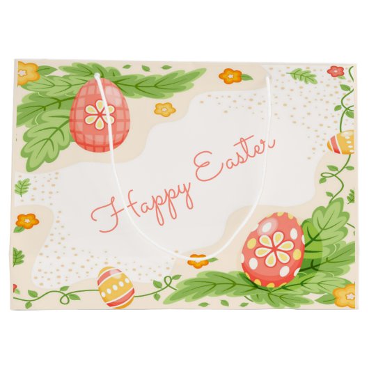 かわいいハッピーイースターエッグスホリデーパーティー ラージペーパーバッグ (裏面)