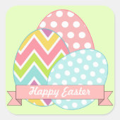 かわいいハッピーイースターエッグズホリデーステッカー スクエアシール (正面)
