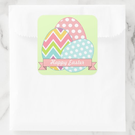 かわいいハッピーイースターエッグズホリデーステッカー スクエアシール (バッグ)