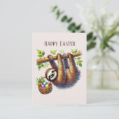 かわいいハッピーイースターナマケモノ シーズンポストカード (スタンド正面)