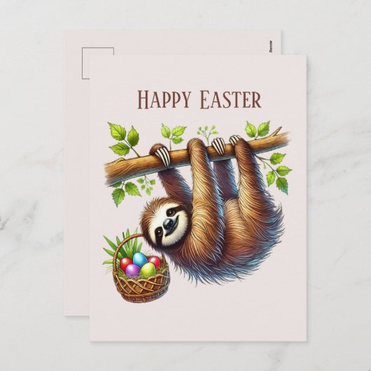 かわいいハッピーイースターナマケモノ シーズンポストカード (正面/裏面)