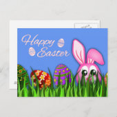かわいいハッピーイースターバニーと卵を草はがき シーズンポストカード (正面/裏面)