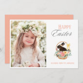 かわいいハッピーイースターバニーのバスケット写真 シーズンカード (正面/裏面)