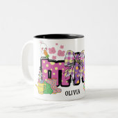 かわいいハッピーイースターバニーの子供のギフトマグパーソナライズされた ツートーンマグカップ (正面左)