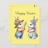 かわいいハッピーイースターバニーの水色 ポストカード (正面/裏面)