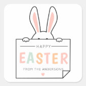 かわいいハッピーイースターバニーイヤースクエアステッカー スクエアシール (正面)