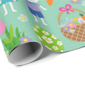 かわいいハッピーイースターバニーエッグ春の花 ラッピングペーパー (ロールコーナー)