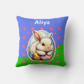 かわいいハッピーイースターバニーピンクの花柄 クッション (裏面)