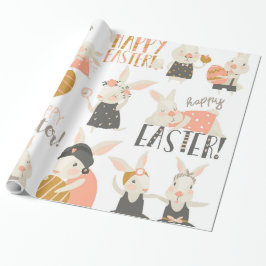 かわいいハッピーイースターバニー ラッピングペーパー